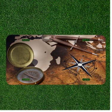 Custom Personalized License Plate Auto Tag With Compass And Treasure Map Design