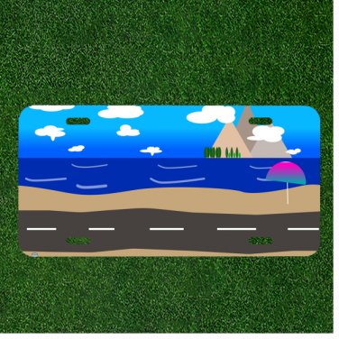 Custom Personalized License Plate Auto Tag With Cartoon Ocean View Design