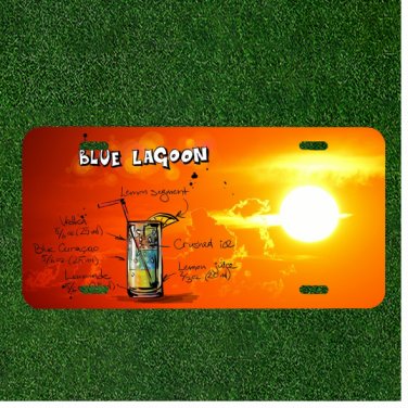 Custom Personalized License Plate Auto Tag With Blue Lagoon Drink Design