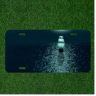 Custom Personalized License Plate Auto Tag With Boat In Dark Ocean