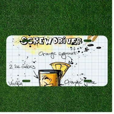 Custom Personalized License Plate Auto Tag With Screwdriver Drink Design