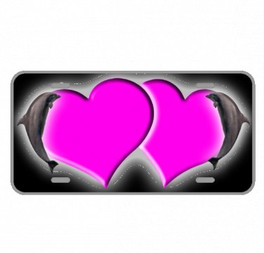 Custom Personalized License Plate Car Tag With Dolphin Pink Hearts Add Names