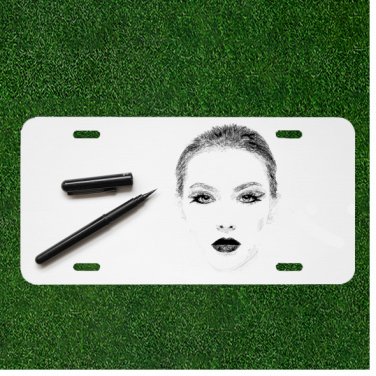Custom Personalized License Plate Auto Tag With Women With Make Up Design