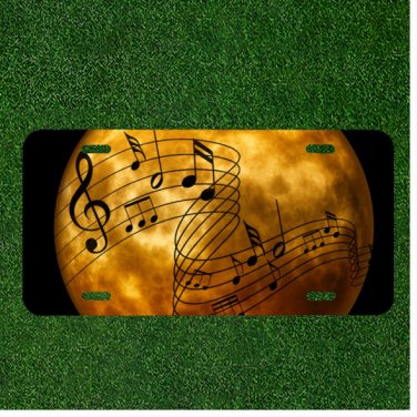 Custom Personalized License Plate Auto Tag With Musical Notes By Moon Design
