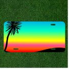 Custom Personalized License Plate Auto Tag With Palm Tree And Rainbow Design