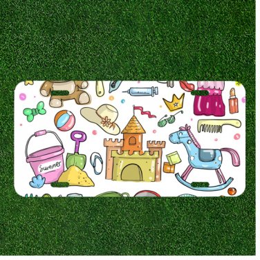 Creative License Plate Auto Tag With Cool Kids Drawing Toy Horse Castle And More