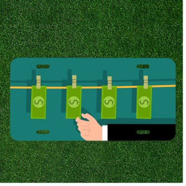 Custom Personalized Auto Tag With Money On A Clothing Line Design