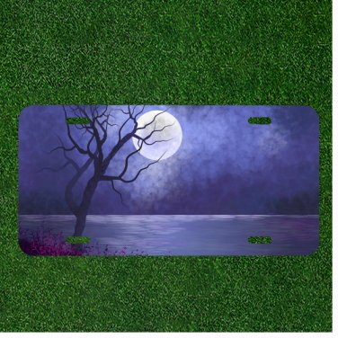 Custom Personalized License Plate Auto Tag With Purple Moon Design Add Names