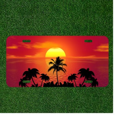 Custom Personalized License Plate Auto Tag With Incredbile Red Sunset Add Names
