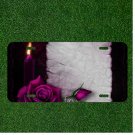 Custom Personalized License Plate Tag With Purple Candle And Flower Add Names