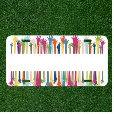 Custom Personalized License Plate Tag With Colorful Hands Add Names In Middle