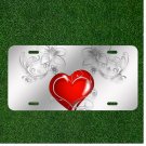 Custom Personalized License Plate Auto Tag With Clear Flowers And Red Heart