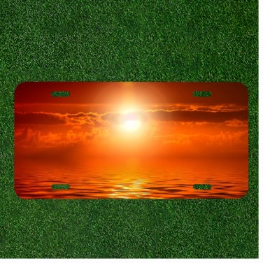 Custom Personalized License Plate Auto Tag With Cloudy Orange Ocean Sunset