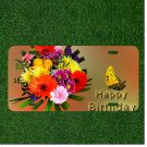 Custom Personalized License Plate Auto Tag With Happy Birthday Colorful Flowers