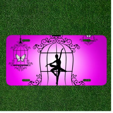 Custom Personalized License Plate Auto Tag With Pink Ballet White Butterfly