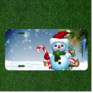 Custom Personalized License Plate Auto Tag With Snowman With Candy Cane And Pig