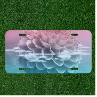Custom Personalized License Plate Auto Tag With Fancy Pink And Blue Flower
