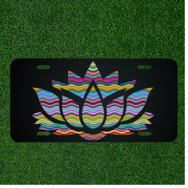Custom Personalized License Plate Auto Tag With Colorful Fancy Flower Like View