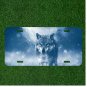 Creative License Plate Auto Tag With Blue Eyed Wolf Design In Snow Bubbles