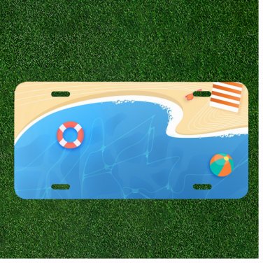 Custom Personalized License Plate Auto Tag With Lifeguard Tube And Beach Ball