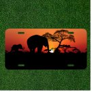 Custom Personalized License Plate Auto Tag With Elephant And Calf By Sunset