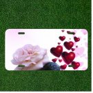 Custom Personalized License Plate Auto Tag With Pink Flowers And Red Hearts