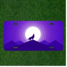 Creative License Plate Auto Tag With Wolf Howling And Purple Moon Design