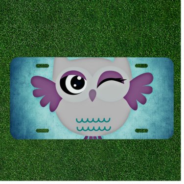 Custom Personalized License Plate Auto Tag With Purple Bird Winking Design