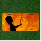 Custom Personalized License Plate Auto Tag With Little Girl With Butterflies