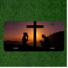 Custom Personalized License Plate Auto Tag With People Praying By Cross Design