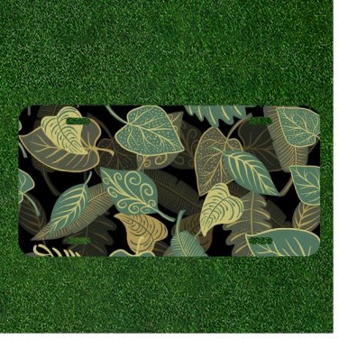 Custom Personalized License Plate Auto Tag With Fancy Green And Yellow Leaves