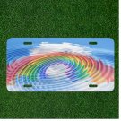 Custom Personalized License Plate Auto Tag With Rainbow Ocean Pond Swirl Design
