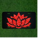 Custom Personalized License Plate Auto Tag With Red Flowery Like Design Art