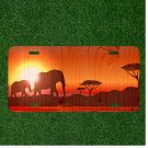 Custom Personalized License Plate Auto Tag With Amazing Elephants By Sunset