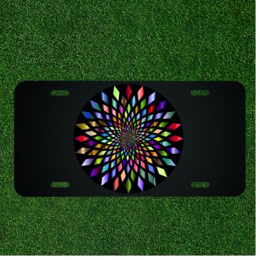 Custom Personalized License Plate Auto Tag With Colorful Optical Illusion Circle