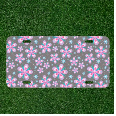 Custom Personalized Car License Plate With Seamless Pattern Flowers Pink
