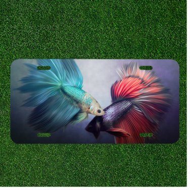 Custom Personalized License Plate Auto Tag With Blue And Purple Fish Bite Design