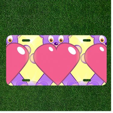 Custom Personalized License Plate Auto Tag With Purple Teddy Bear Pink Heart NEW