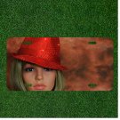 Custom Personalized License Plate Auto Tag With Red Hat Blonde Women Add Names