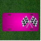 Custom Personalized License Plate Auto Tag With Pink And Racing Flags Add Names