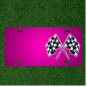 Custom Personalized License Plate Auto Tag With Pink And Racing Flags Add Names