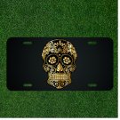 Custom Personalized License Plate Auto Tag With Golden Fancy Skull Design