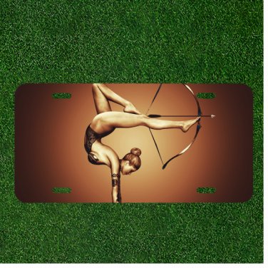 Custom Personalized License Plate Auto Tag With Girl Doing Hand Stand Bow Shot