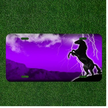 Custom Personalized License Plate Auto Tag With Purple Horse Lightning Add Names