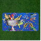 Custom Personalized License Plate Tag With Confetti And Blue Champagne Design