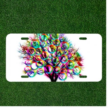 Custom Personalized License Plate Auto Tag With Colorful Rainbow Tree Design