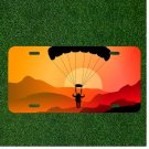 Custom Personalized License Plate Auto Tag With Person Parachuting Into Sunset