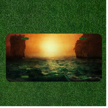 Custom Personalized License Plate Auto Tag With Incredible Ocean Orange View