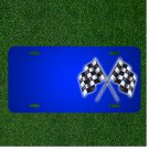 Custom Personalized License Plate Auto Tag With Blue And Racing Flags Add Names