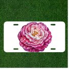 Custom Personalized License Plate Tag With Pink Flower With Light Pink Inside